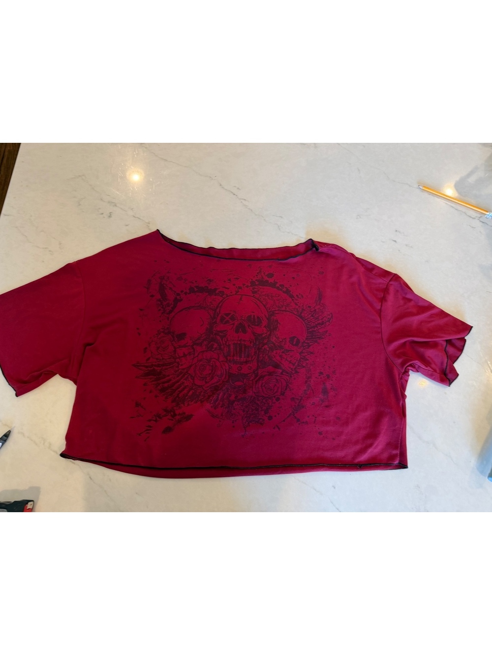Women's Burgundy Skull Graphic Crop Top